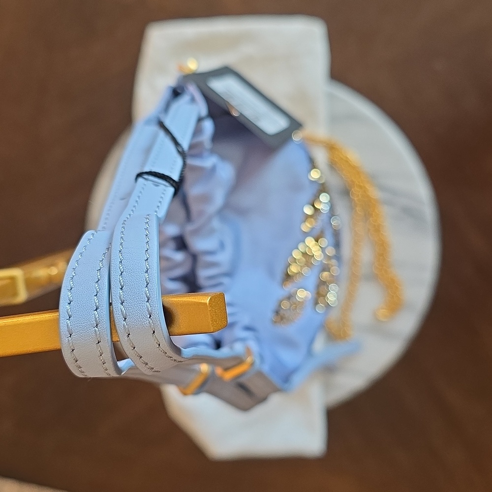 MCM Light Blue Mini Bucket Bag with Gold Sequin Embellishment - Picture 6 of 16